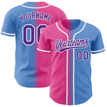 Load image into Gallery viewer, Custom Powder Blue Purple-Pink Authentic Gradient Fashion Baseball Jersey