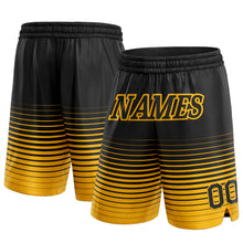 Laden Sie das Bild in den Galerie-Viewer, Custom Black Gold Pinstripe Fade Fashion Authentic Basketball Shorts