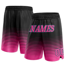 Laden Sie das Bild in den Galerie-Viewer, Custom Black Pink-Light Blue Pinstripe Fade Fashion Authentic Basketball Shorts