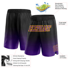 Загрузить изображение в средство просмотра галереи, Custom Black Purple-Gold Pinstripe Fade Fashion Authentic Basketball Shorts