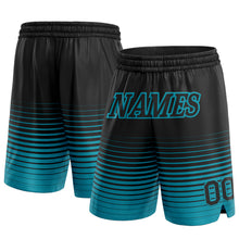Загрузить изображение в средство просмотра галереи, Custom Black Teal Pinstripe Fade Fashion Authentic Basketball Shorts