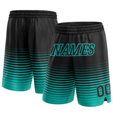 Загрузить изображение в средство просмотра галереи, Custom Black Aqua Pinstripe Fade Fashion Authentic Basketball Shorts