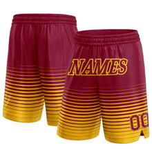 Загрузить изображение в средство просмотра галереи, Custom Maroon Yellow Pinstripe Fade Fashion Authentic Basketball Shorts