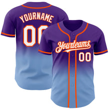 Загрузить изображение в средство просмотра галереи, Custom Purple White Light Blue-Orange Authentic Fade Fashion Baseball Jersey