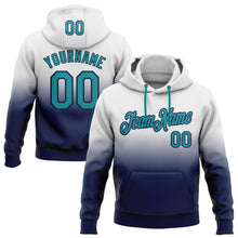 Load image into Gallery viewer, Custom Stitched White Teal-Navy Fade Fashion Sports Pullover Sweatshirt Hoodie
