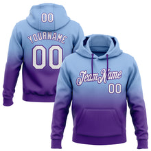 Load image into Gallery viewer, Custom Stitched Light Blue White-Purple Fade Fashion Sports Pullover Sweatshirt Hoodie