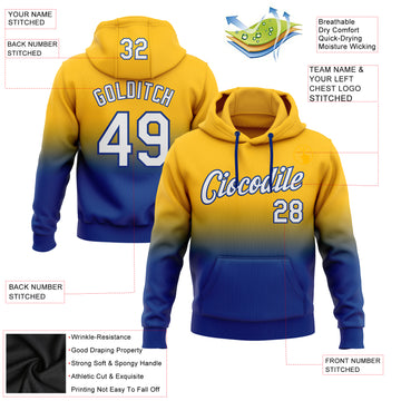 Custom Stitched Gold White-Royal Fade Fashion Sports Pullover Sweatshirt Hoodie