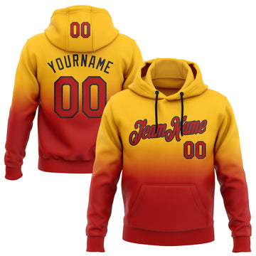 Custom Stitched Gold Red-Black Fade Fashion Sports Pullover Sweatshirt Hoodie