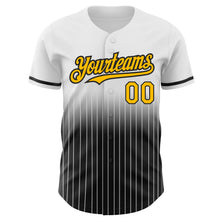 Load image into Gallery viewer, Custom White Pinstripe Gold-Black Authentic Fade Fashion Baseball Jersey