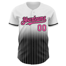Load image into Gallery viewer, Custom White Pinstripe Pink-Black Authentic Fade Fashion Baseball Jersey
