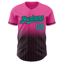 Загрузить изображение в средство просмотра галереи, Custom Pink Pinstripe Aqua-Black Authentic Fade Fashion Baseball Jersey