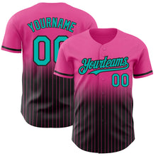 Загрузить изображение в средство просмотра галереи, Custom Pink Pinstripe Aqua-Black Authentic Fade Fashion Baseball Jersey