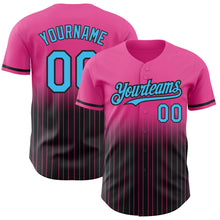 Загрузить изображение в средство просмотра галереи, Custom Pink Pinstripe Sky Blue-Black Authentic Fade Fashion Baseball Jersey