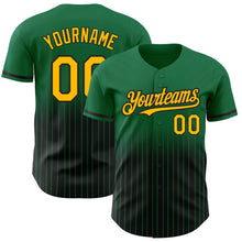 Загрузить изображение в средство просмотра галереи, Custom Kelly Green Pinstripe Gold-Black Authentic Fade Fashion Baseball Jersey