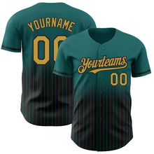 Загрузить изображение в средство просмотра галереи, Custom Teal Pinstripe Old Gold-Black Authentic Fade Fashion Baseball Jersey