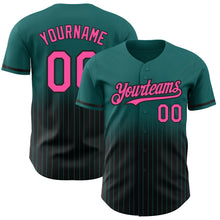Загрузить изображение в средство просмотра галереи, Custom Teal Pinstripe Pink-Black Authentic Fade Fashion Baseball Jersey