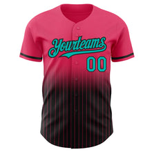 Charger l'image dans la galerie, Custom Neon Pink Pinstripe Aqua-Black Authentic Fade Fashion Baseball Jersey