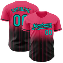 Charger l'image dans la galerie, Custom Neon Pink Pinstripe Aqua-Black Authentic Fade Fashion Baseball Jersey