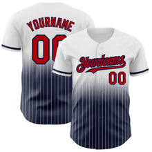 Laden Sie das Bild in den Galerie-Viewer, Custom White Pinstripe Red-Navy Authentic Fade Fashion Baseball Jersey