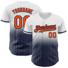 Laden Sie das Bild in den Galerie-Viewer, Custom White Pinstripe Orange-Navy Authentic Fade Fashion Baseball Jersey