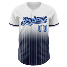 Laden Sie das Bild in den Galerie-Viewer, Custom White Pinstripe Light Blue-Navy Authentic Fade Fashion Baseball Jersey