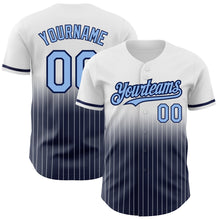 Laden Sie das Bild in den Galerie-Viewer, Custom White Pinstripe Light Blue-Navy Authentic Fade Fashion Baseball Jersey