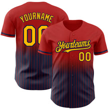 Загрузить изображение в средство просмотра галереи, Custom Red Pinstripe Gold-Navy Authentic Fade Fashion Baseball Jersey