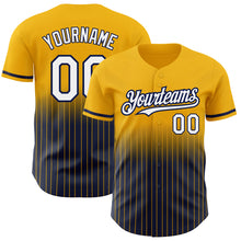 Загрузить изображение в средство просмотра галереи, Custom Gold Pinstripe White-Navy Authentic Fade Fashion Baseball Jersey