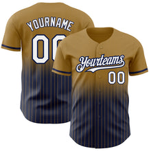 Загрузить изображение в средство просмотра галереи, Custom Old Gold Pinstripe White-Navy Authentic Fade Fashion Baseball Jersey