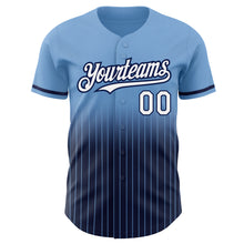 Загрузить изображение в средство просмотра галереи, Custom Light Blue Pinstripe White-Navy Authentic Fade Fashion Baseball Jersey