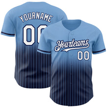 Загрузить изображение в средство просмотра галереи, Custom Light Blue Pinstripe White-Navy Authentic Fade Fashion Baseball Jersey