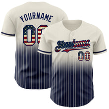 Load image into Gallery viewer, Custom Cream Pinstripe Vintage USA Flag-Navy Authentic Fade Fashion Baseball Jersey
