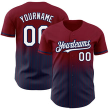 Загрузить изображение в средство просмотра галереи, Custom Maroon Pinstripe White-Navy Authentic Fade Fashion Baseball Jersey