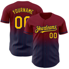 Загрузить изображение в средство просмотра галереи, Custom Maroon Pinstripe Gold-Navy Authentic Fade Fashion Baseball Jersey