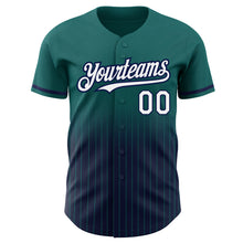 Загрузить изображение в средство просмотра галереи, Custom Teal Pinstripe White-Navy Authentic Fade Fashion Baseball Jersey