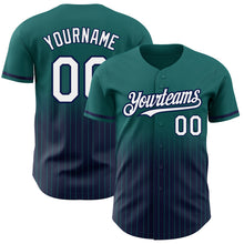 Загрузить изображение в средство просмотра галереи, Custom Teal Pinstripe White-Navy Authentic Fade Fashion Baseball Jersey