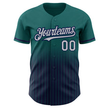 Загрузить изображение в средство просмотра галереи, Custom Teal Pinstripe Gray-Navy Authentic Fade Fashion Baseball Jersey