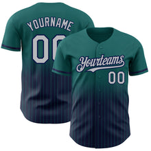 Загрузить изображение в средство просмотра галереи, Custom Teal Pinstripe Gray-Navy Authentic Fade Fashion Baseball Jersey