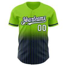 Загрузить изображение в средство просмотра галереи, Custom Neon Green Pinstripe White-Navy Authentic Fade Fashion Baseball Jersey