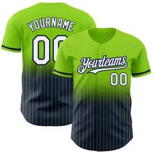 Загрузить изображение в средство просмотра галереи, Custom Neon Green Pinstripe White-Navy Authentic Fade Fashion Baseball Jersey