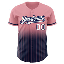Загрузить изображение в средство просмотра галереи, Custom Medium Pink Pinstripe White-Navy Authentic Fade Fashion Baseball Jersey