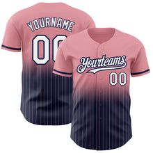 Загрузить изображение в средство просмотра галереи, Custom Medium Pink Pinstripe White-Navy Authentic Fade Fashion Baseball Jersey