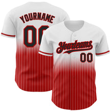 Laden Sie das Bild in den Galerie-Viewer, Custom White Pinstripe Black-Red Authentic Fade Fashion Baseball Jersey
