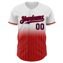 Laden Sie das Bild in den Galerie-Viewer, Custom White Pinstripe Navy-Red Authentic Fade Fashion Baseball Jersey