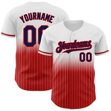 Laden Sie das Bild in den Galerie-Viewer, Custom White Pinstripe Navy-Red Authentic Fade Fashion Baseball Jersey