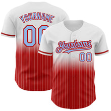 Laden Sie das Bild in den Galerie-Viewer, Custom White Pinstripe Light Blue-Red Authentic Fade Fashion Baseball Jersey