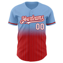 Загрузить изображение в средство просмотра галереи, Custom Light Blue Pinstripe White-Red Authentic Fade Fashion Baseball Jersey
