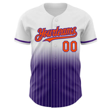 Laden Sie das Bild in den Galerie-Viewer, Custom White Pinstripe Orange-Purple Authentic Fade Fashion Baseball Jersey