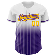 Load image into Gallery viewer, Custom White Pinstripe Gold-Purple Authentic Fade Fashion Baseball Jersey