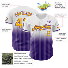 Load image into Gallery viewer, Custom White Pinstripe Gold-Purple Authentic Fade Fashion Baseball Jersey